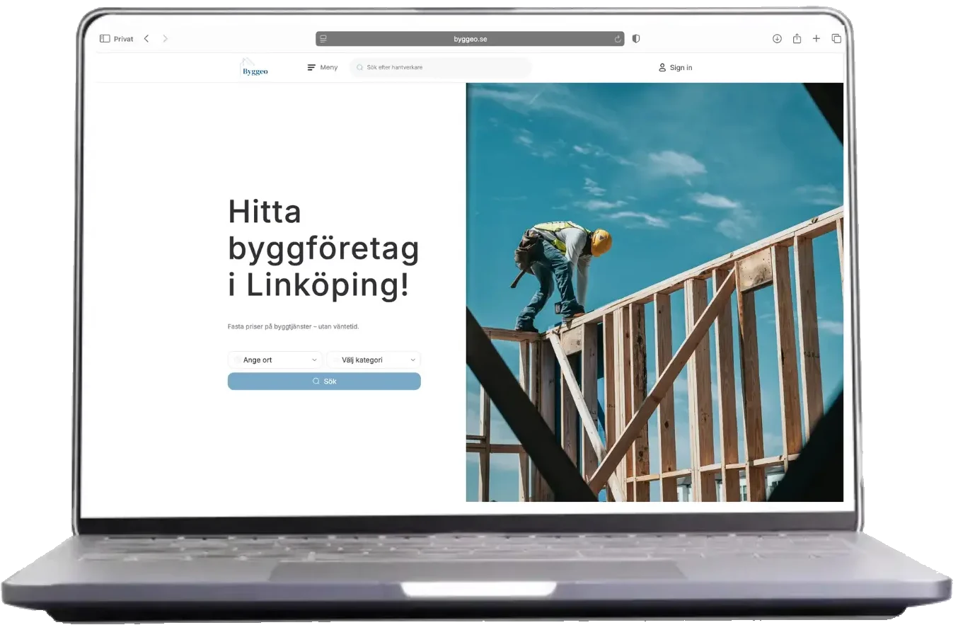 bild på startsida av byggeo. Boka byggare direkt